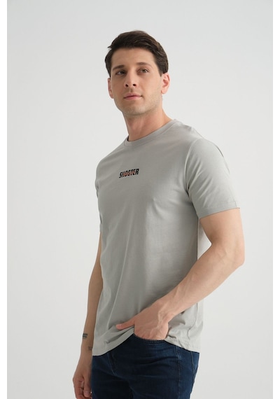 Shooter Sportwear Shooter Erkek T-shirt Minimal Baskılı Pamuklu Kumaş Standart Kalıp Gri