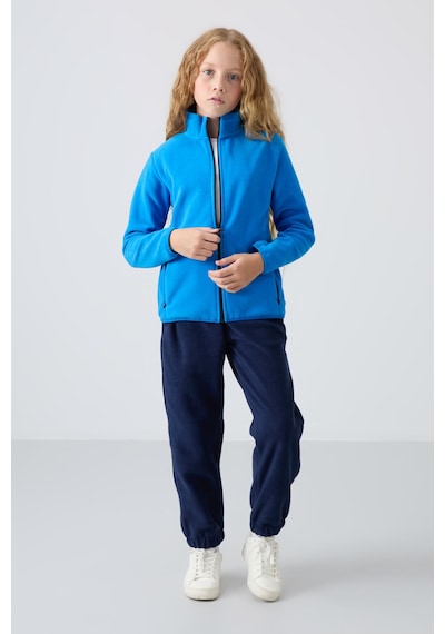 Tommy Life Saks Kalın Yumuşak Dokulu Standart Fit Nakışlı Polar Kız Çocuk Sweatshirt - 75154 Saks Mavi