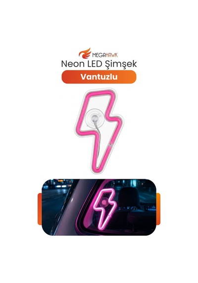 Neon Led Şimşek Işıklı Araç İçi Dekor Lambası Vantuzlu Pembe Ortam Aydınlatma