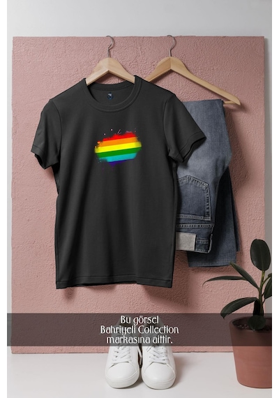 Oversize Splatter Lgbt Colors Tasarımlı Unisex T-shirt Siyah