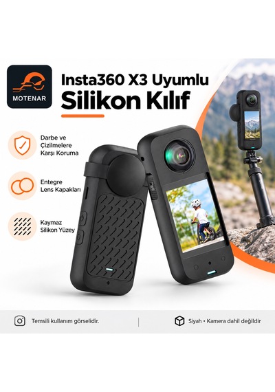 Motenar Insta360 X3 Uyumlu Şeffaf Lens Koruyucu 2 Adet Siyah