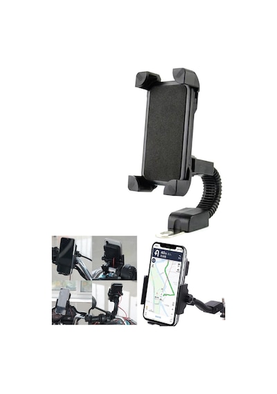 Bisiklet Ve Motosiklet Için Telefon Tutucu 360 Derece Ayarlanabilir Siyah