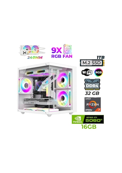 Xaser Sova Cube X60 R7-5700X 32 GB 1 TB M.2 NVME SSD 16 GB RTX5060TI Free Dos Masaüstü Oyuncu Bilgisayarı