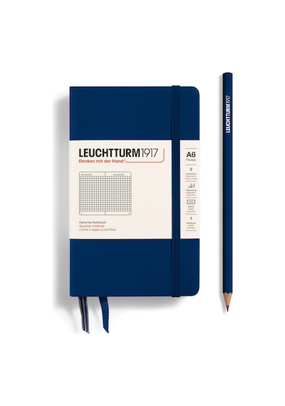 Leuchtturm1917 Not Defteri Cep Boy A6 , Sert Kapak, 187 Numaralandırılmış Sayfa, Kareli, Lacivert