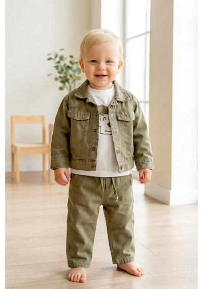 Babymod Şık 3'lü Ceketli Erkek Bebek Çocuk Takım Set Yeşil