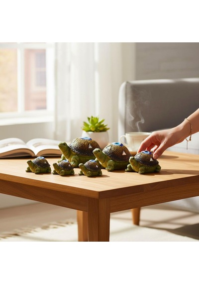 Feng Shui Nazar Boncuğu Motifli 7 Li Caretta Caretta Heykel Biblo Dekoratif Ürün Konsol Vitrin Süsü