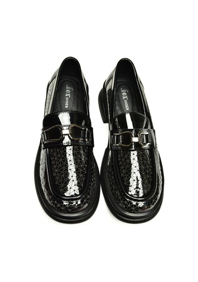 Fox Shoes U704126508 Siyah Rugan Loafer Makosen Kadın Ayakkabı Siyah