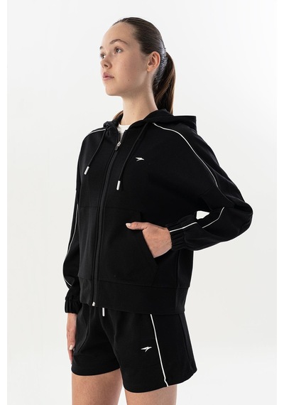 Maraton Comfort Kadın Kapüşonlu Siyah-beyaz Tracktop Siyah-beyaz