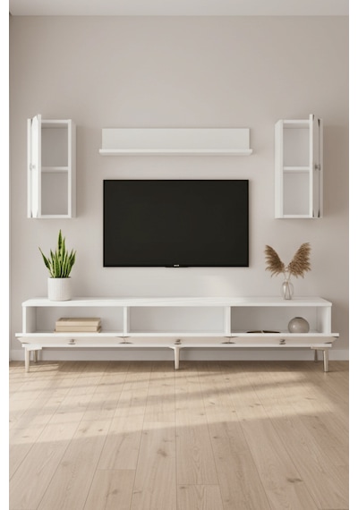 Tvr1897bs - Alfa Tvr180 Tv Ünitesi Takım , Tv Sehpası Beyaz - Sılver 180cm