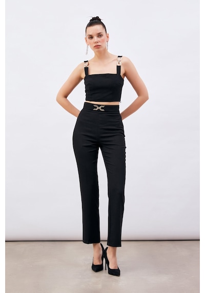Sateen Aksesuar Detaylı Pantolon - Siyah