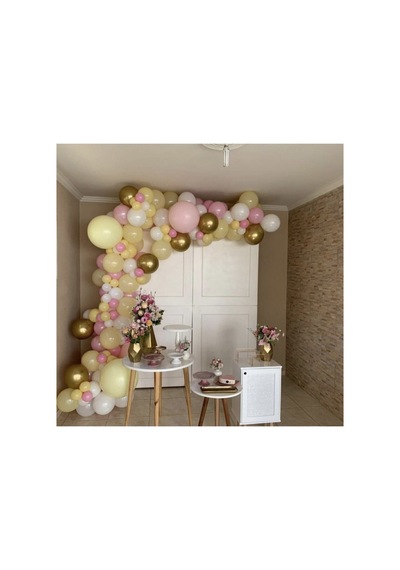 Krom Gold Makaron Sarı Pembe Ve Beyaz Balon Zinciri 100 Adet Mix
