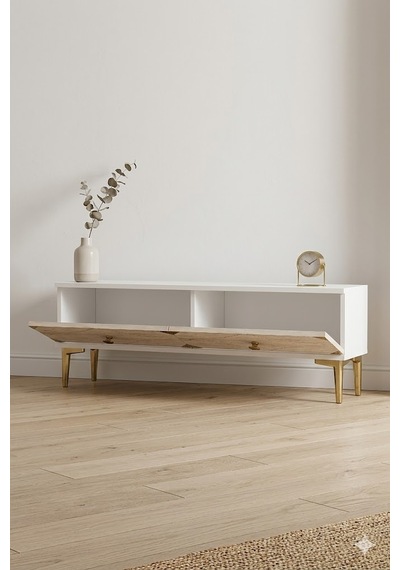 Tsa1297btg Alfa Tv Sehpası Beyaz-traverten-gold 120cm