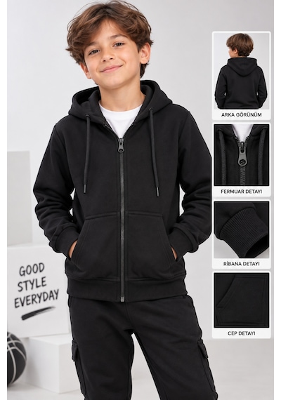 Uğur Bebe 3 İplik Şardonsuz Siyah Kapüşonlu Fermuarlı Hırka Cepli, Ayarlanabilir Bağcıklı, Okul Ve Günlük Kullanım Çocuk Sweatshirt Siyah Siyah Uğur Bebe 3 İplik Şardonsuz Siyah Kapüşonlu Fermuarlı Hırka Cepli, Ayarlanabilir Bağcıklı, Okul Ve Günlük Kullanım Çocuk Sweatshirt Siyah Siyah