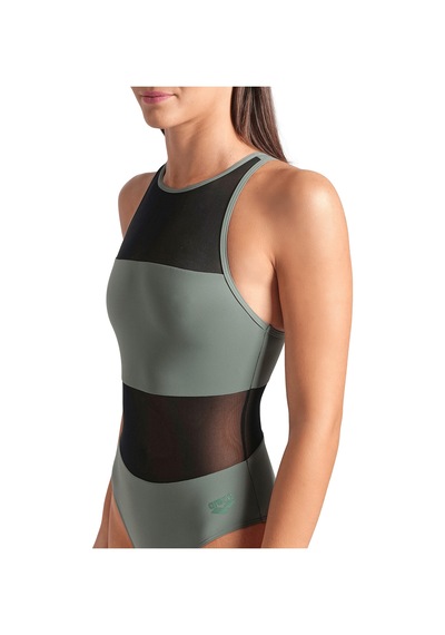 Arena Mesh Panels Swimsuit Vent Back Kadın Gri Yüzücü Mayosu 006658600 1666957 Gri