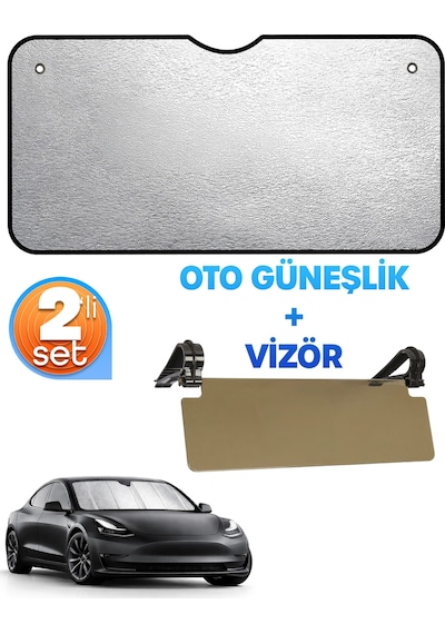 2li Set Vizör + Oto Güneşlik Araba Ön Cam Güneşlik Cam Gölgeliği + Güneş Vizörü