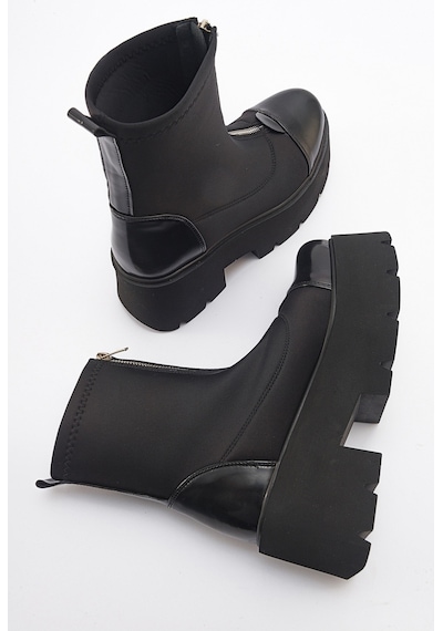 Luvishoes Luvi Shoes Bray Siyah Rugan Scuba Kalın Taban Kadın Bot Sıyah Rugan