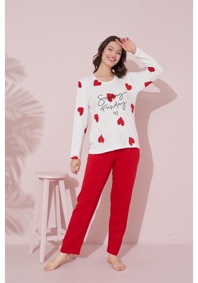 Siyah İnci Pamuklu Örme Pijama Takım 24240159 Ekru