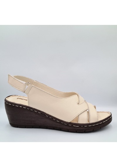 Pierre Cardin 6903 Krem Renk Deri Dolgu Topuk 6cm Kadın Sandalet Krem