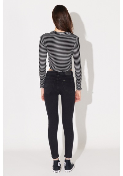 Lee Forever Skinny Fit Dar Kesim Yüksek Bel Yıkamalı Siyah Esnek Jean Kot Pantolon L32SOZD45 Siyah