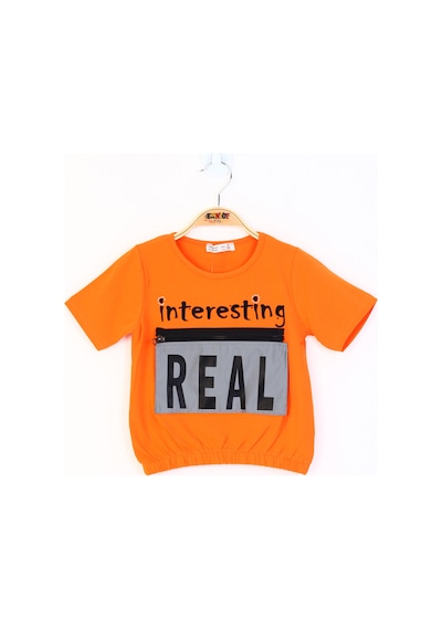 Toontoy Kids Toontoy Kız Çocuk Crop Model Cebi Reflektör Detaylı Baskılı Tişört Turuncu