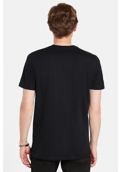 Tudors Erkek Slim Fit Dar Kesim %100 Pamuk Yumuşak Dokulu Baskılı Siyah Bisiklet Yaka Tişört-33168 Siyah