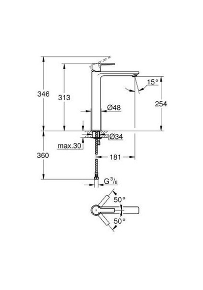 Grohe Lineare Tek Kumandalı Lavabo Bataryası XL-Boyut - 23405AL1 Siyah
