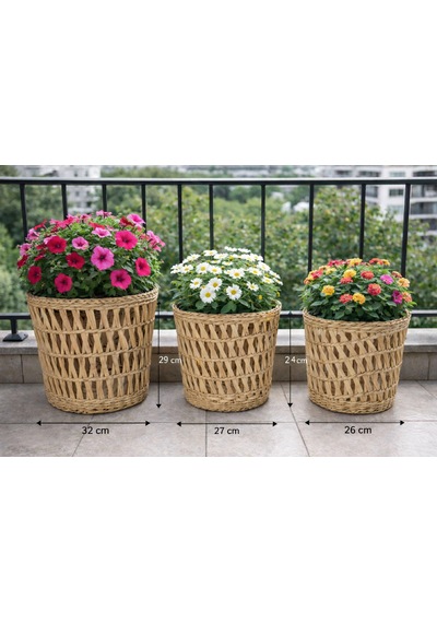Dekoratif Desenli Doğal Hasır Sepet/saksılık 26x24 Acı Kahve - Hasır Kahve