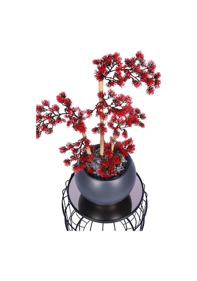 Yapay Çiçek Sitesi Antrasit Küre Saksıda Modern Minimal Tasarım Yapay Bonsai Ağacı Kırmızı 65 Cm