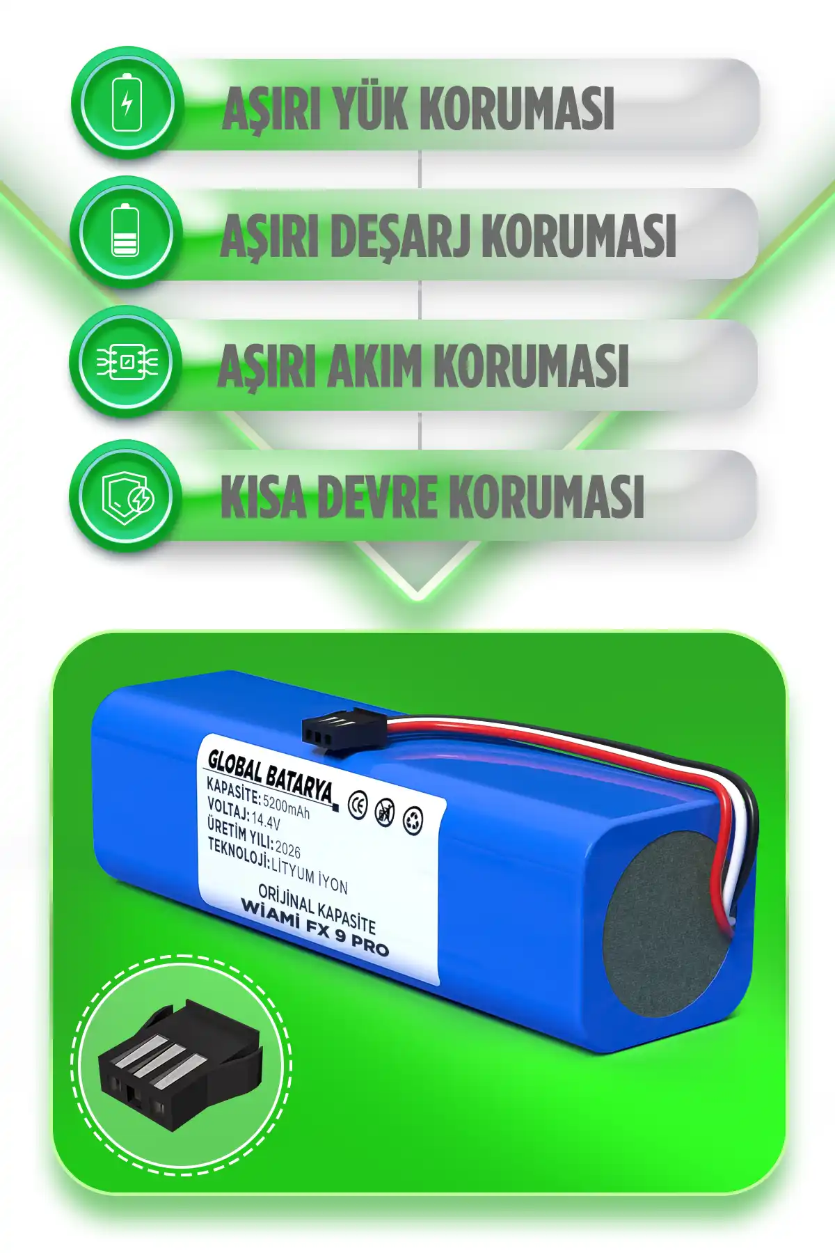 Wiami Fx9 Pro Uyumlu Akıllı Robot Süpürge Batarya 14.4v 5200mah Li-ion Pil  Kapasite
