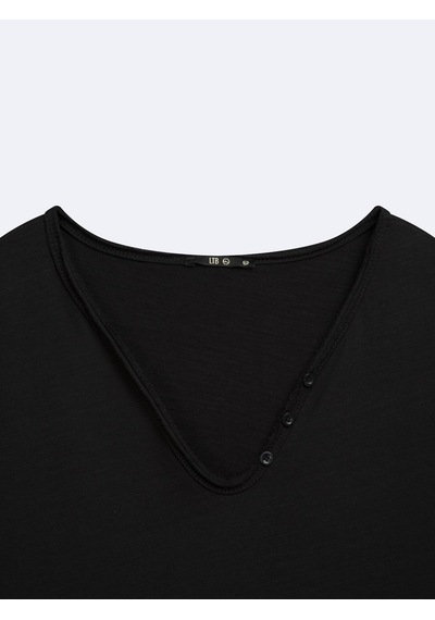 LTB Regular Fit Flamlı V Yaka Siyah Sweatshırt