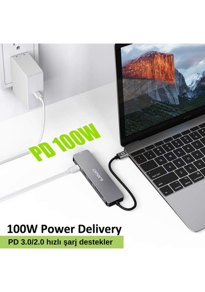 Omars 6 OMHUBSG2U6PLX-1 Port Type-C Usb 3.1 Pd 4K HDMI SD/TF Kart Uyumlu Hub Dönüştürücü Adaptör
