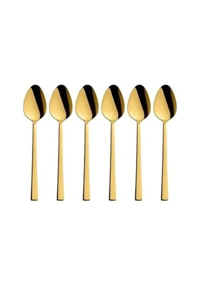 Parlak Gold Tatlı Kaşığı Seti, Kahvaltı Kaşık Seti, Paslanmaz Çelik, 6 Adet