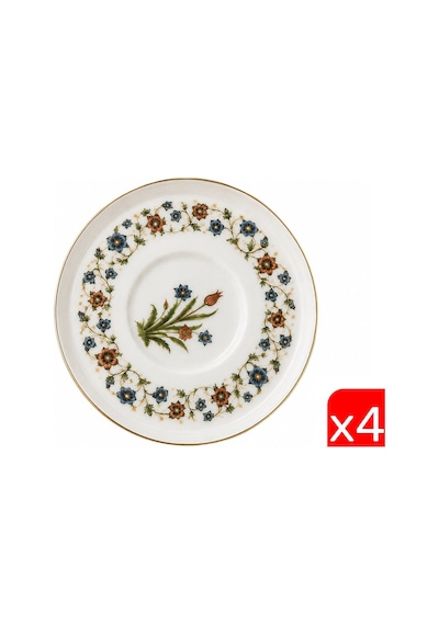 Tabak Evi Porselen Lalezar Altın Yaldızlı Çay Tabağı 12cm Taban Çapı 5cm 4 Lü Çok Renkli