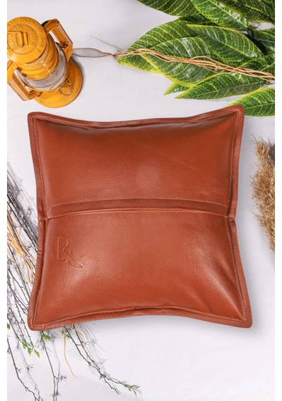 Premium Dekoratif Taba Deri Kırlent Kılıfı/ev Ve Ofis Için Gerçek Deri 45x45cm Kırlent Kılıfı Taba