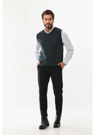 Pelikan Erkek V Yaka Desenli Süveter 9614 Yeşil