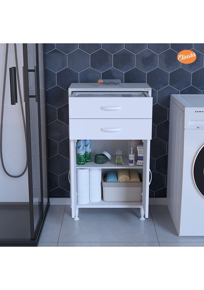 İki Çekmeceli İki Kapaklı Çok Amaçlı Dolap Mutfak Dolabı Banyo Dolabı Ofis Dolabı Beyaz