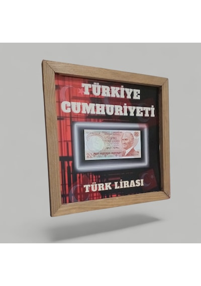Nostaljik Türk Lirası Hatıra Tablosu - 30x30 Cm Dekoratif Ahşap Çerçeve - Ofis Ve Ev Hediyesitab1