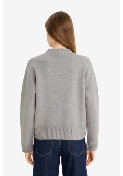 Defacto Oversize Geniş Kalıp Bisiklet Yaka Triko Kazak R6044az25wngr261 Gri-gr261
