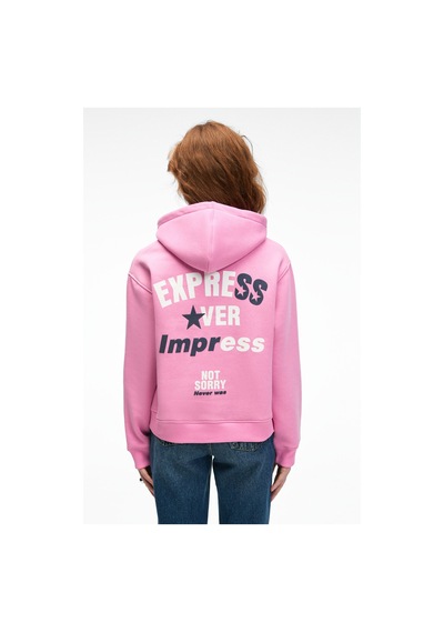 Grımelange YUMEA Kadın Oversize Kapüşonlu Baskılı Pembe Sweatshirt