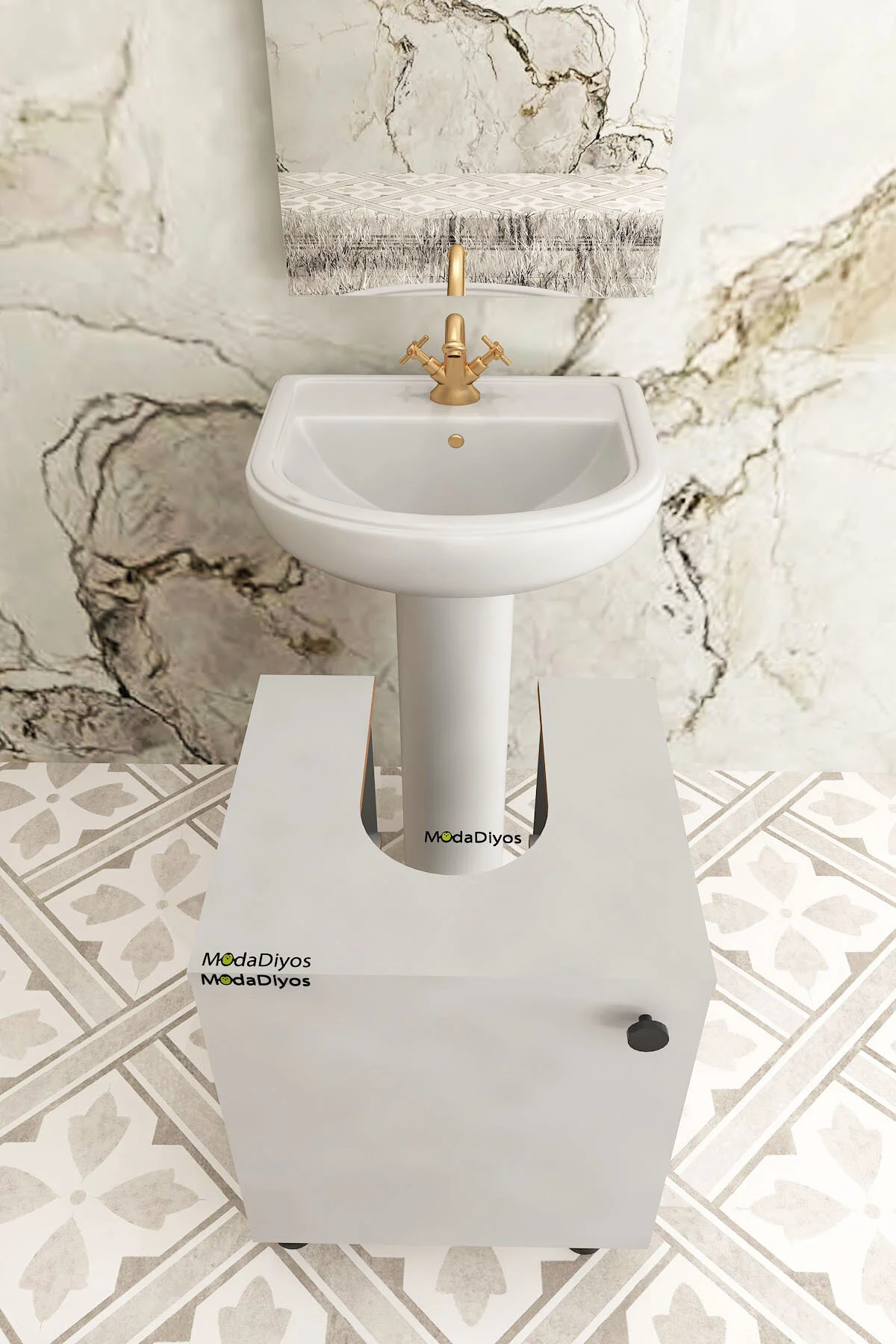 Modelisa Mini Lavabo Altı Dolap, Ayaklı Banyo Dolabı - Mdf Beyaz