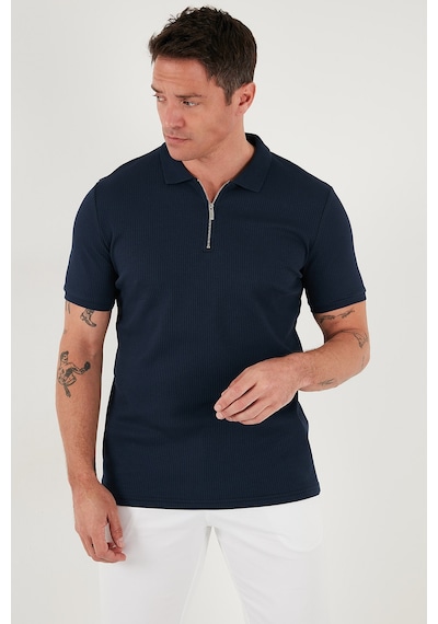 Buratti Pamuklu Regular Fit Fermuarlı Erkek Polo Yaka T Shirt 5902738 Indigo