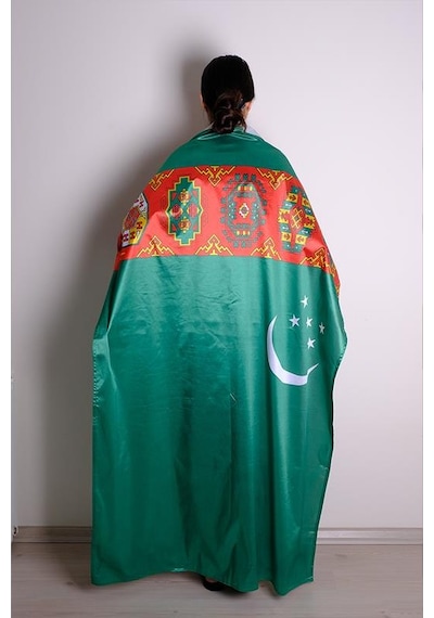 Türkmenistan Milli Gönder Bayrağı Raşel Kumaş Dijital Baskı 300x450 cm