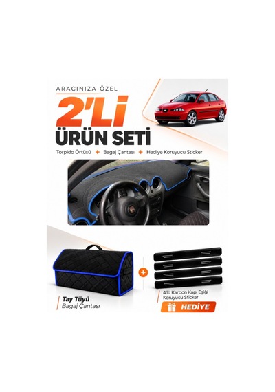 E-biz Seat Cordoba 2001-2008 Uyumlu Torpido Örtüsü + Tay Tüyü Bagaj Çantası - Siyah-mavi - Se003