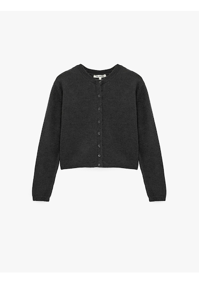 Koton Regular Fit Bisiklet Yaka Uzun Kollu Düğmeli Crop Triko Hırka Gri Melanj 7wal90035ht