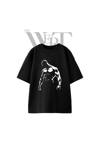 Thewert Vucut Gelistirme 1 Tasarım Baskılı Ünisex Siyah Oversize T-shirt