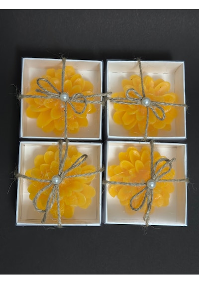 Lotus Mum Sarı 4 Adet Süslü Hediyelik