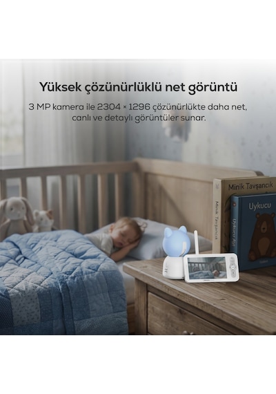 Xenon Smart Bebek Kamerası 3MP 5" Lcd Monitör - Mobil Kontrol - Ninni - Hareket Algılama, Gece Görüş Mavi-x7202 - Mavi