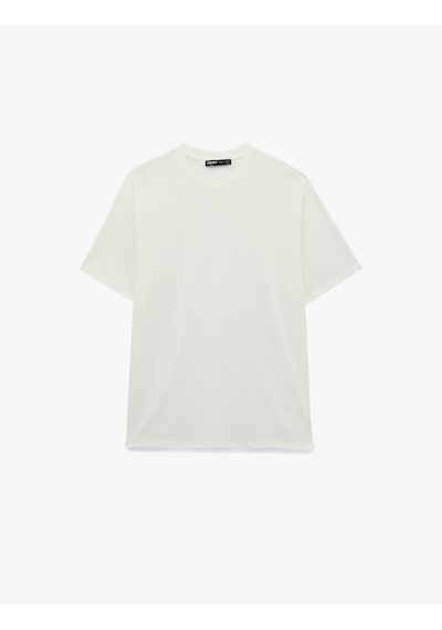Koton Pamuklu Bisiklet Yaka Kısa Kollu Basic Oversize Tişört Ekru 6sam10511mk