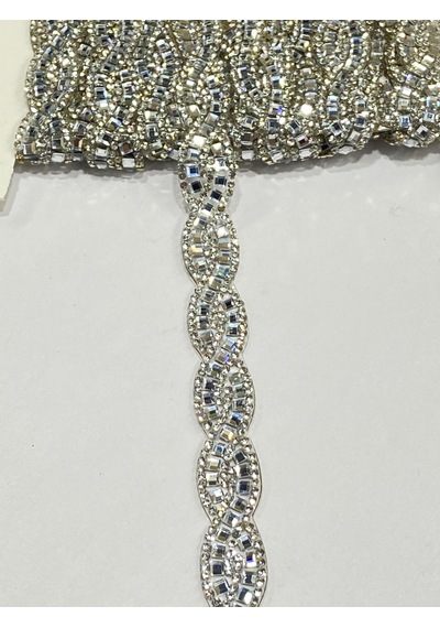 Ütü İle Yapışan Kristal Taşlı Örgü Model Şerit / 1 Metre / H21 - Gümüş