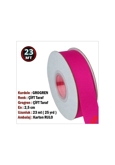 Grogren Kurdele, 2,5 Cm X 23 Mt - Fuşya 0 - 99